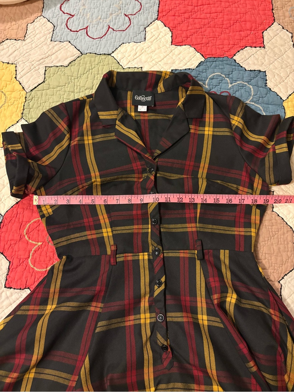 Collectif Caterina Giles Retro 50s Swing Dress with Black Yellow Red Check plaid - Picture 4 of 8